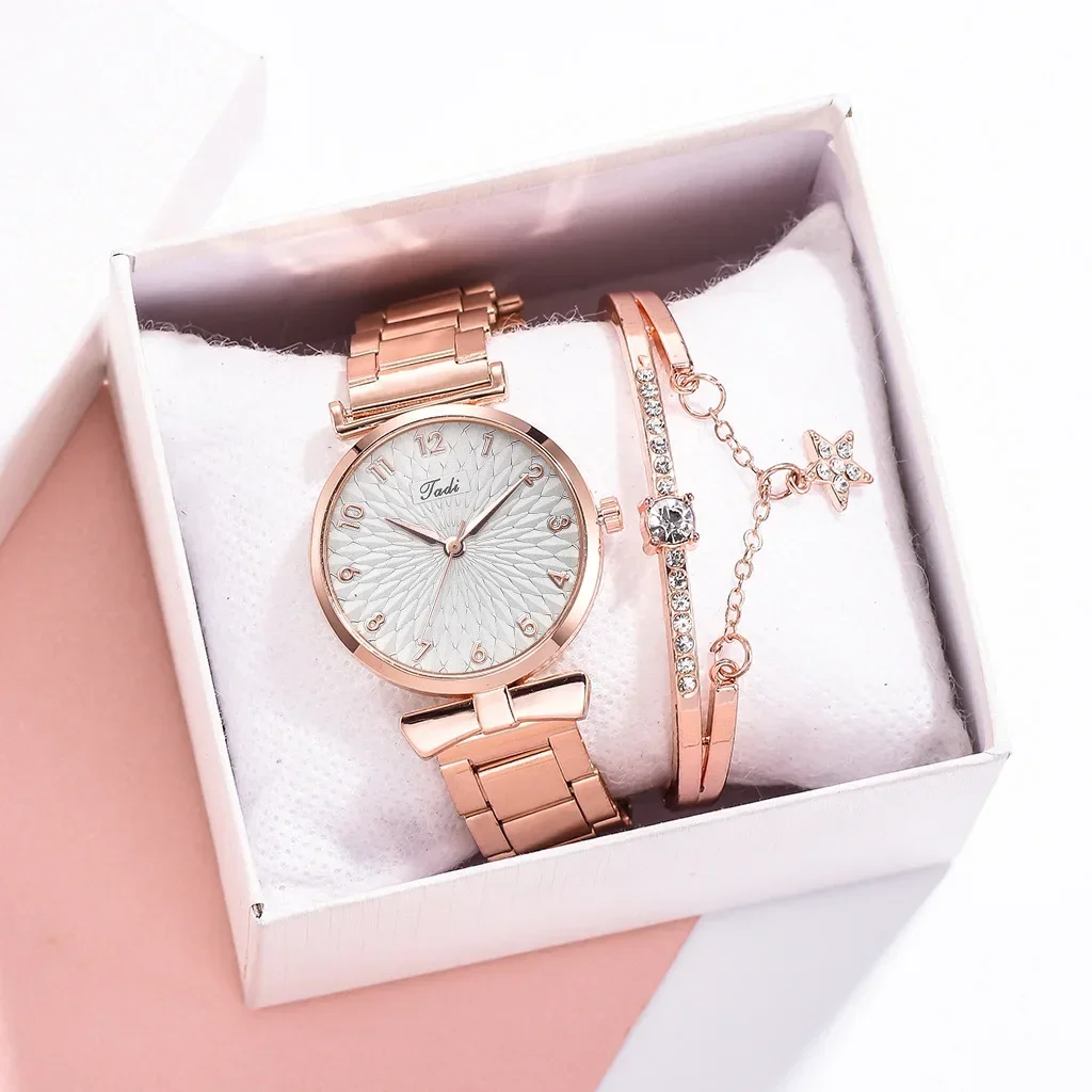 Conjunto de 2 piezas para Mujer, relojes de pulsera de cuarzo a la moda, Reloj magnético deportivo para Mujer, Reloj de pulsera de oro rosa