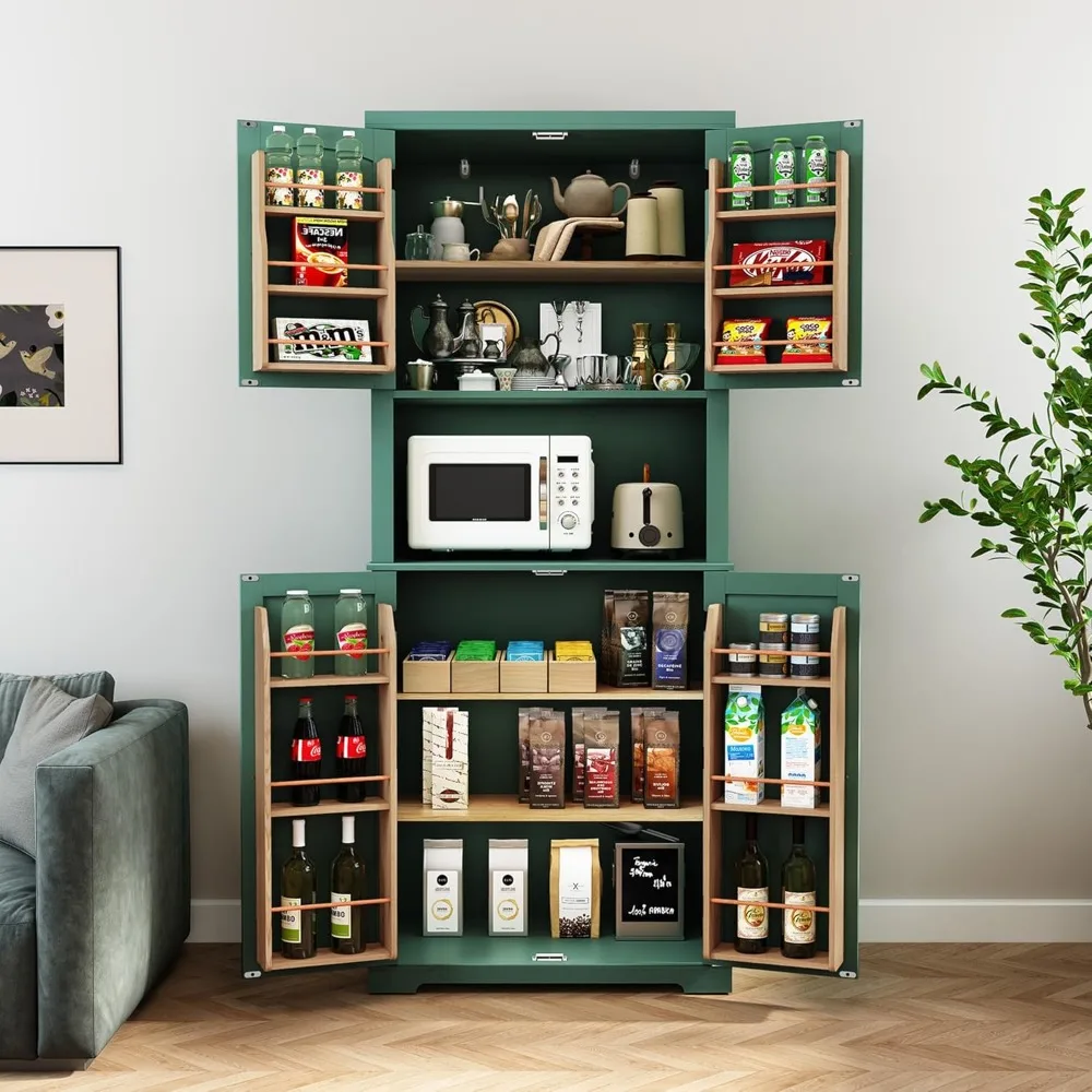 Kitchen Pantry Storage Cabinet, Freestanding Larder Cupboard, Kitchen Hutch Cabinet with Microwave Stand,Utility Pantry