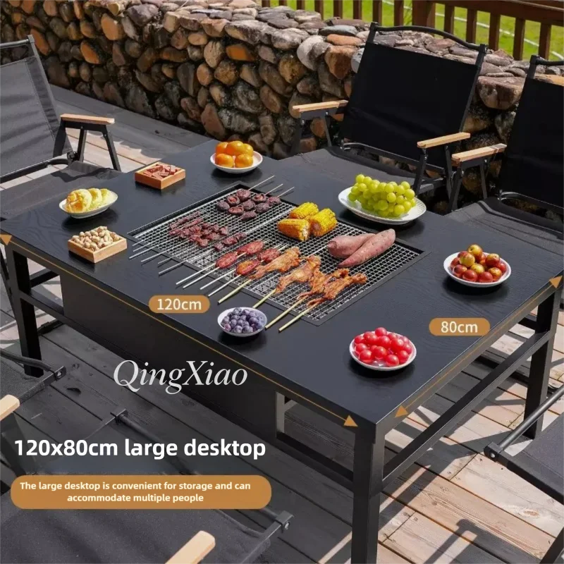 

Outdoor Charcoal Fire Pit Table Multifunctional BBQ Grill Stove Patio Backyard Roast Tea Furnace for Garden Family Gathering
