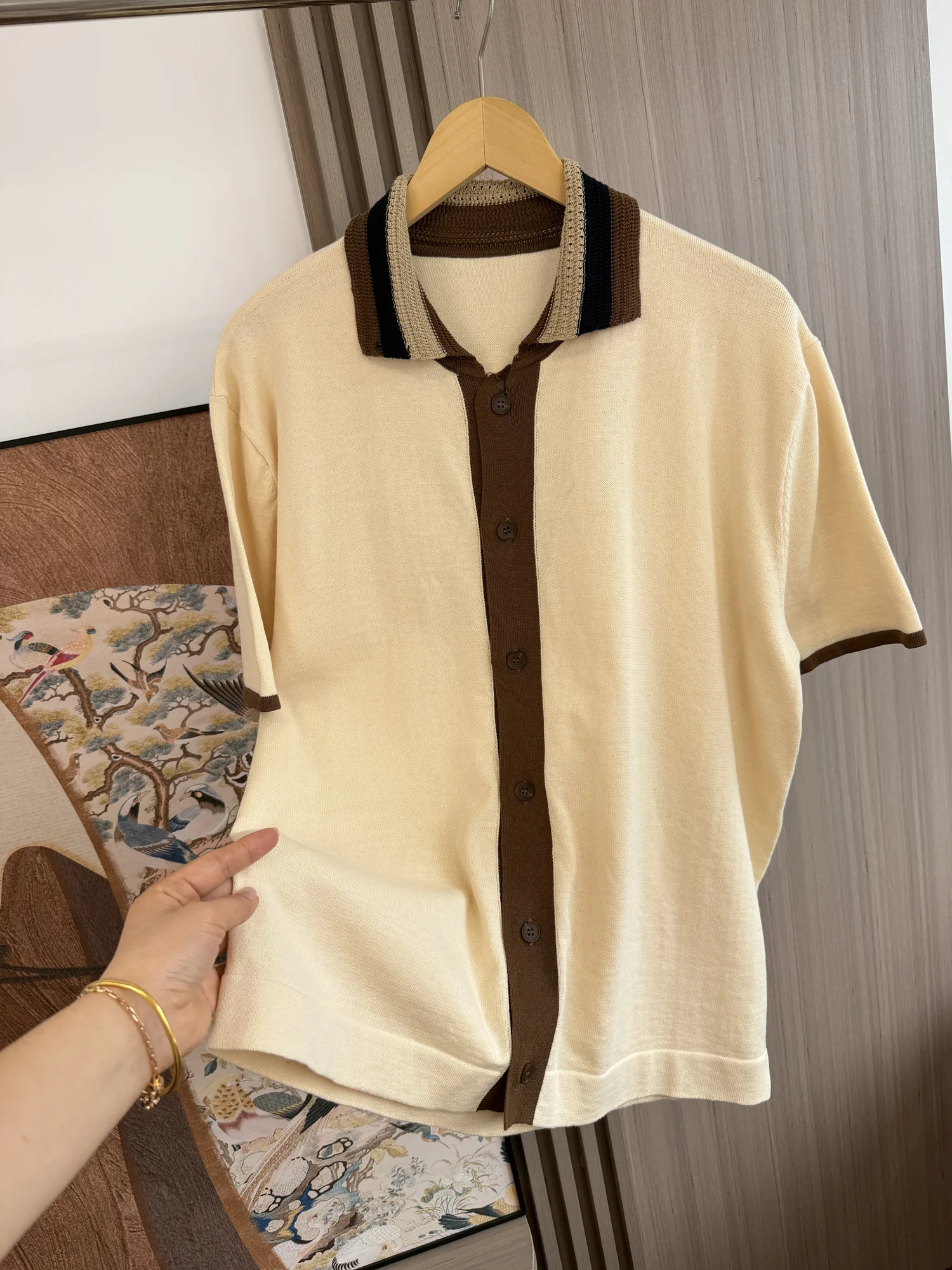 

Men's Knitted Shirt Short Sleeve Breathable Loose Fit Summer Comfortable Pure Cotton Flip Collar TEE in Old Money Style