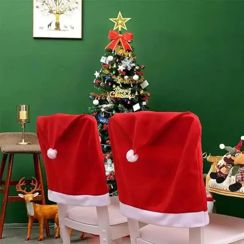 Santa Claus Christmas Chair Slipcover Red Nonwoven Seat Back Cover Dining Room Home Kitchen Xmas Holiday Party Decor Supplies