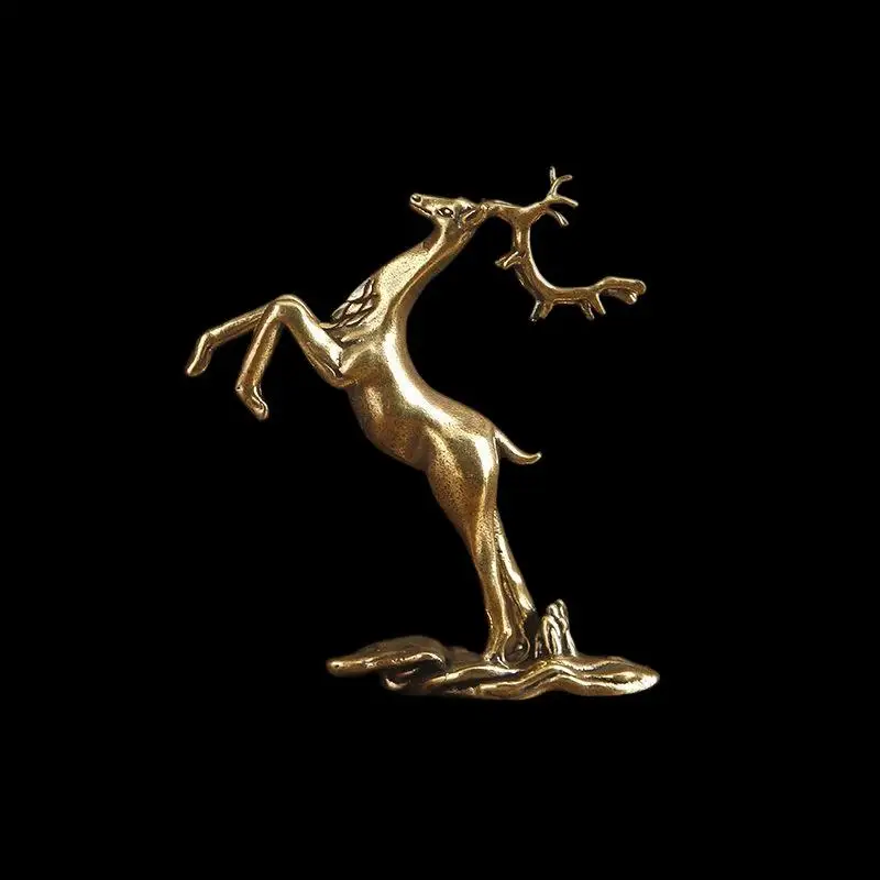 △ Retro Brass Jumping Sika Deer Small Statue Desktop Ornament Animal Figurines Home Decorations Crafts Accessories