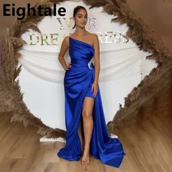 Eightale Royal Blue Mermaid Evening Dress One Shoulder Satin Dress With Pleats Beaded Formal Prom Party Gown Celebrity Dress