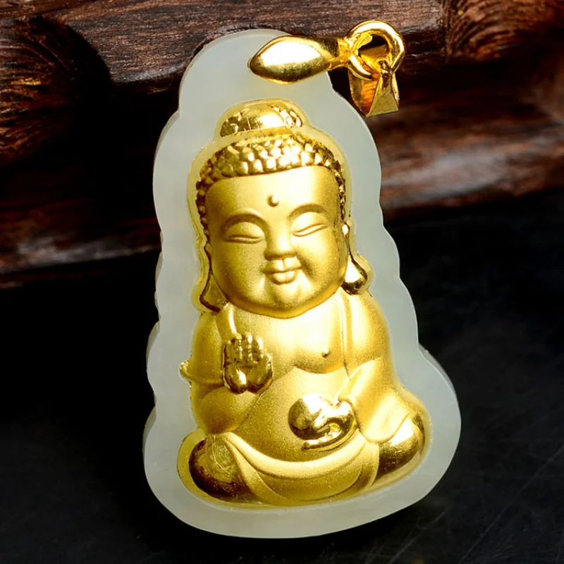 Hetian Gold Inlaid Women, Laughing Buddha Pendant, Jade Ornament