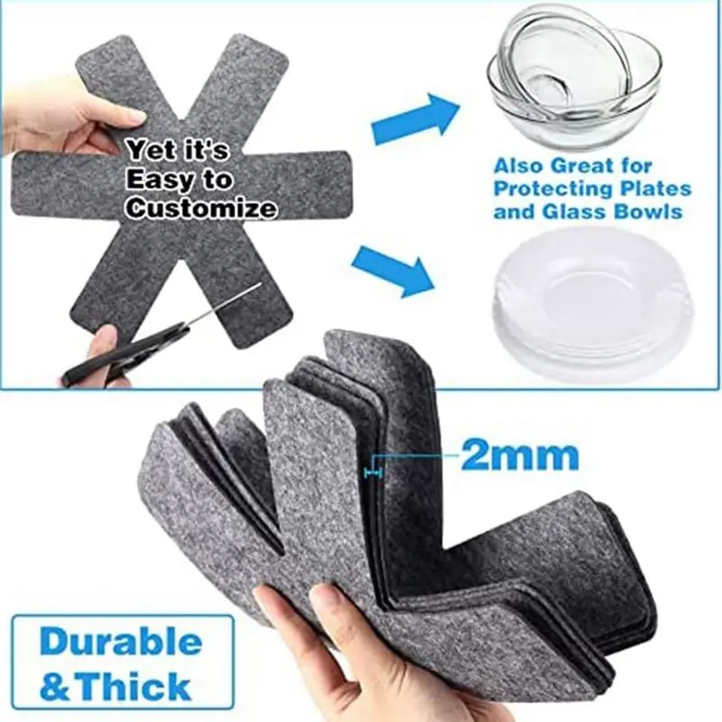 20 Pot Pan Protectors, 5 Sizes of Gray Felt Pan and Pan Separator Pads, Non-Slip Pan Divider Pads &LICG