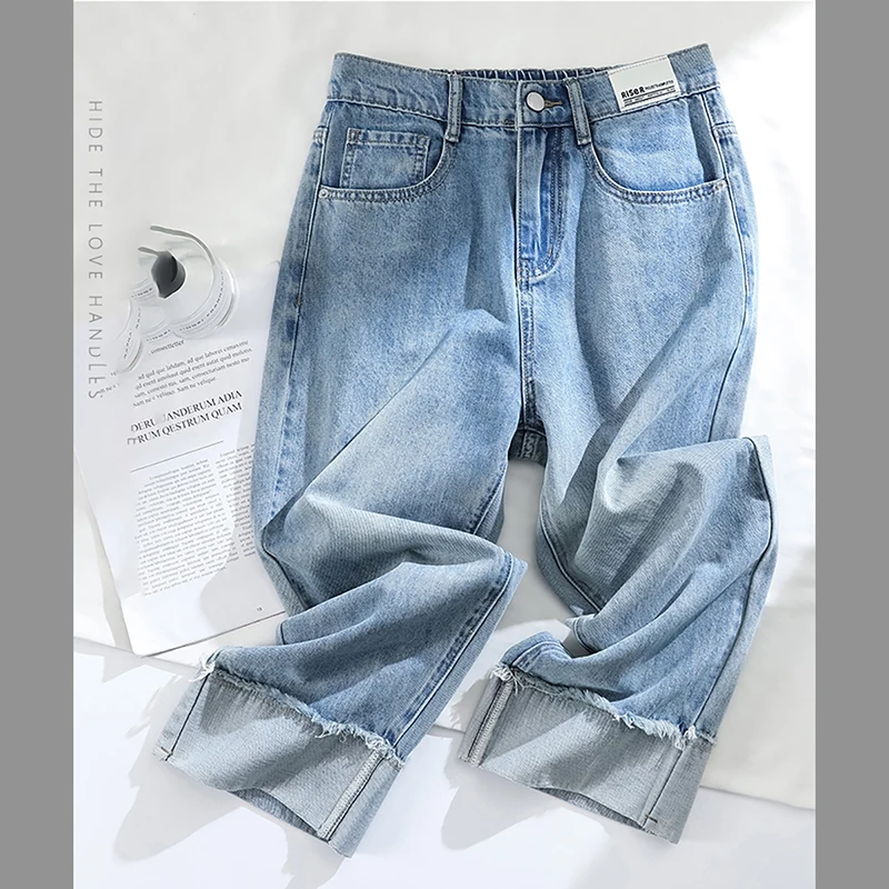 Summer Ankle-length Blue Jeans Women 2025 New Fashion High Waist Harem Pants Thin Rolled Edge Female Slim Straight Denim Pants