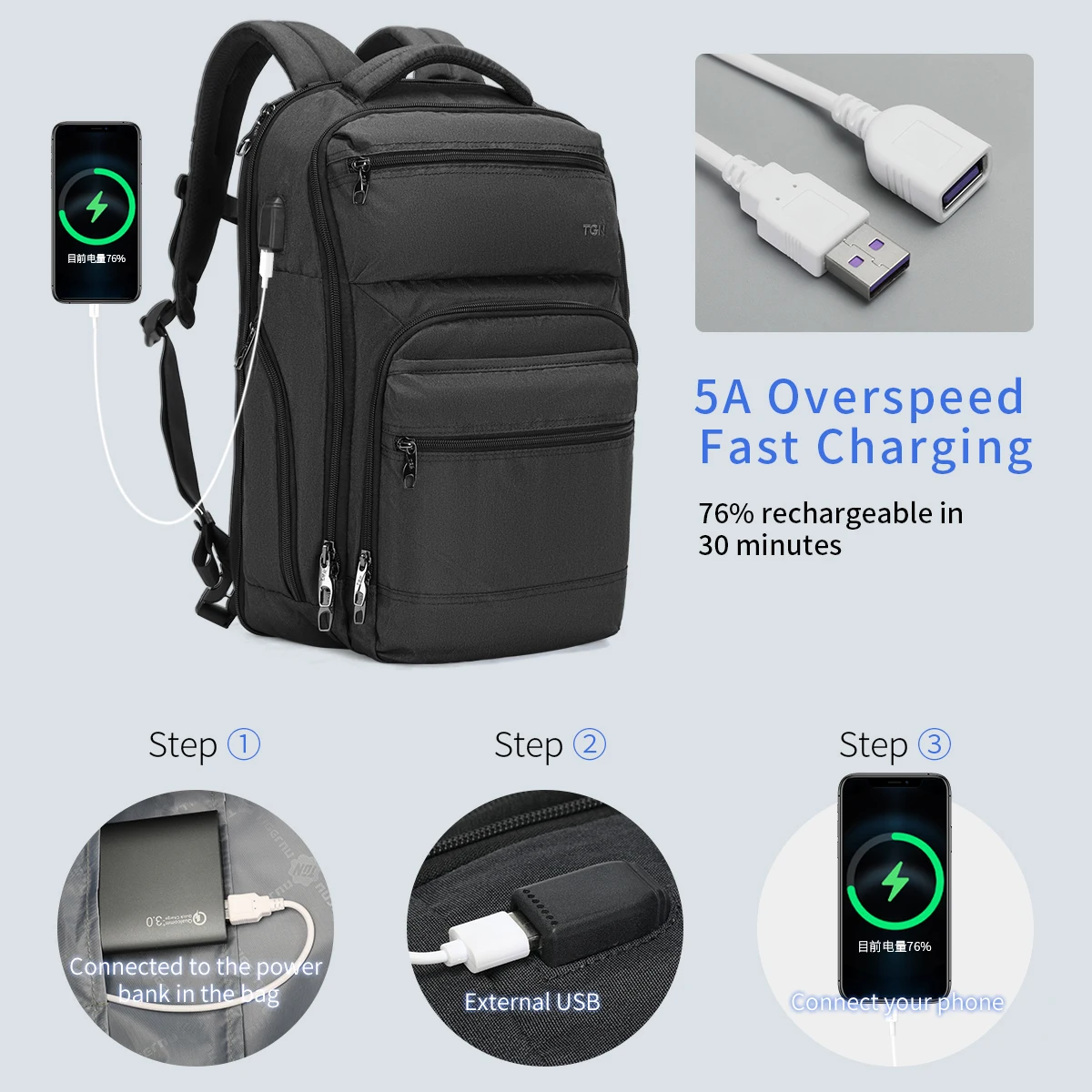 Lebenslange Garantie Anti-Diebstahl Männer Rucksack Mode USB-Ladegerät Mochila 15,6 Zoll Laptop Rucksack Reise lässig College Schult asche