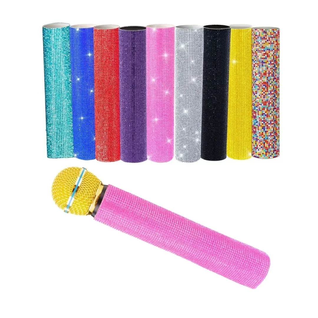 Housse de microphone sans fil ornée de strass, manchon de micro sans fil rose, bleu, coloré pour discothèque, scène, fête, émission télévisée