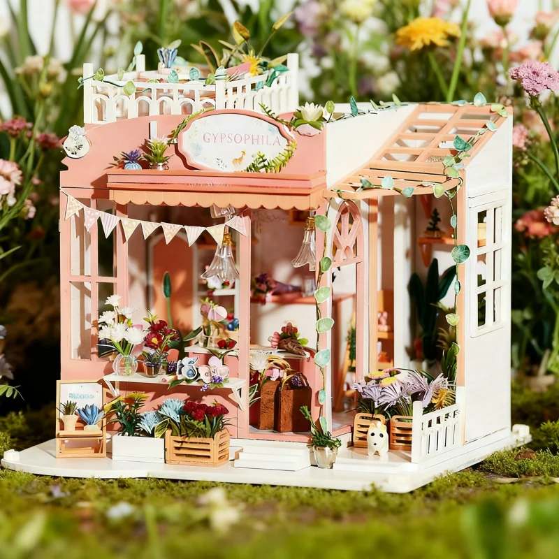 OUZEY Starlight Flower House DIY، حرفة خشبية مصغرة ثلاثية الأبعاد، هدية سماوية للمراهقين #1