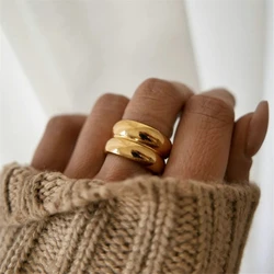 Vintage 18K Gold Plated Stainless steel double layer Rings for Women Men fashion Jewelry Gift