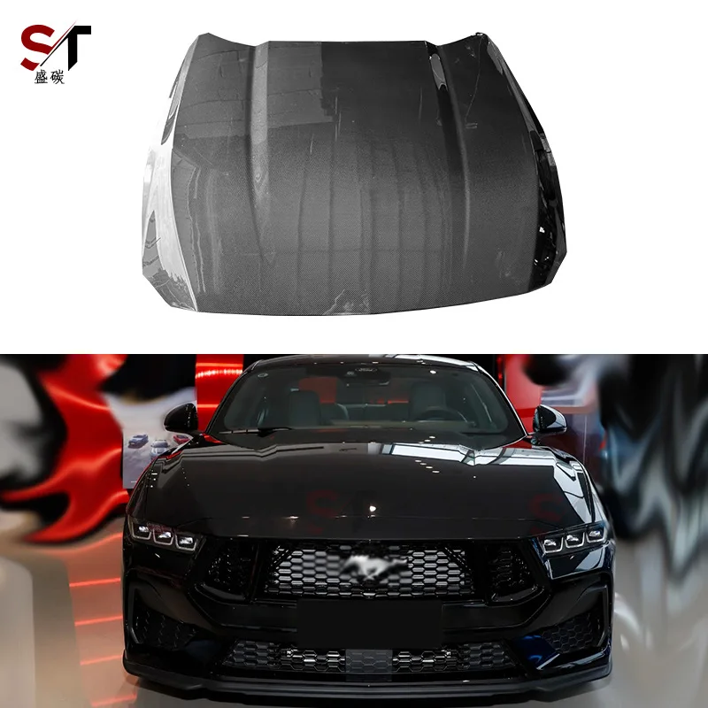 

Подходит для 24 Ford Mustang, капот из углеродного волокна, модифицированная передняя крышка капота Mustang, окружающаяся