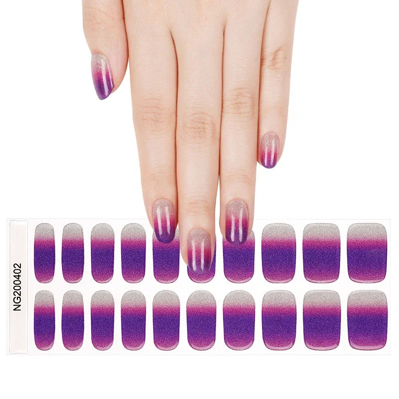 18/20Tips Gradient Semi-Cured Nail Wraps Simple Color Adhesive Waterproof Gel Nails Stickers set for UV Lamp Need Manicure