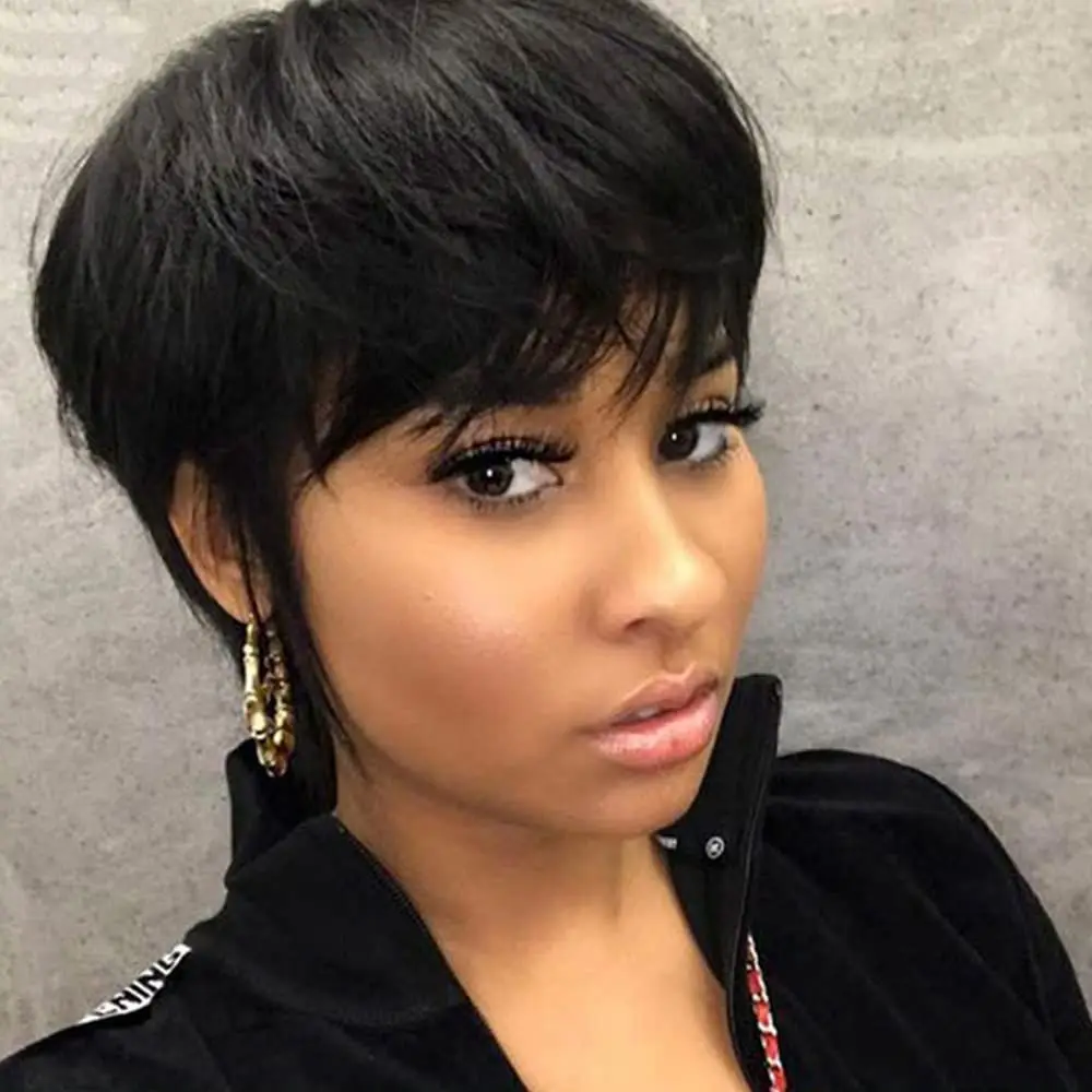

Short Pixie Cut Wig Human Hair Ready to Wear Brazilian Human Hair Wigs for Women Black Color Full Machine Short Straight Wigs