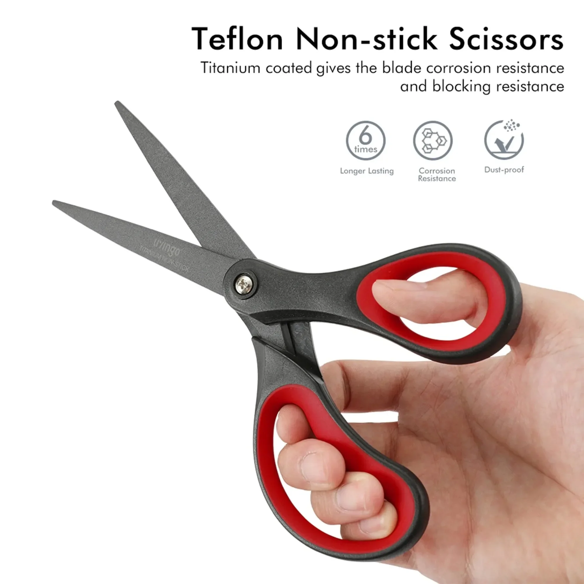 مقص LIVINGO مقاس 8 بوصات من التيتانيوم غير لاصق، لجميع الأغراض للمكتب، عبوتان باللون الأحمر والأسود