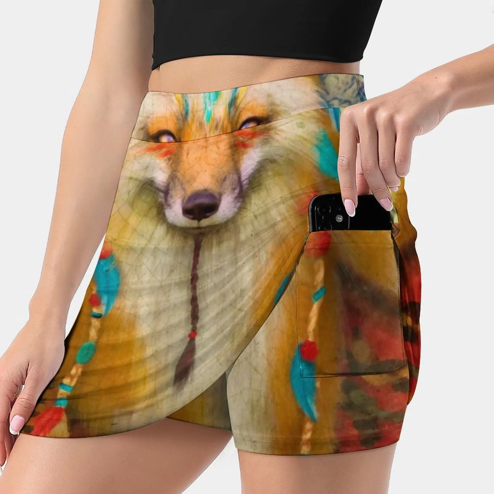 Wise Fox Women's skirt Mini Skirts A Line Skirt With Hide Pocket Fox Tribal Aimee Stewart Animal Red Fox Shaman Muse Totem