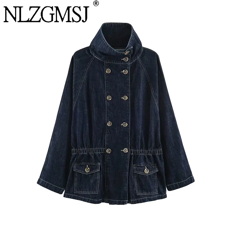 NLZGMSJ 2026 Autumn Vintage Women Jacket Oversize Denim Jackets Coat Double-breasted Outwear Bomber Jacket