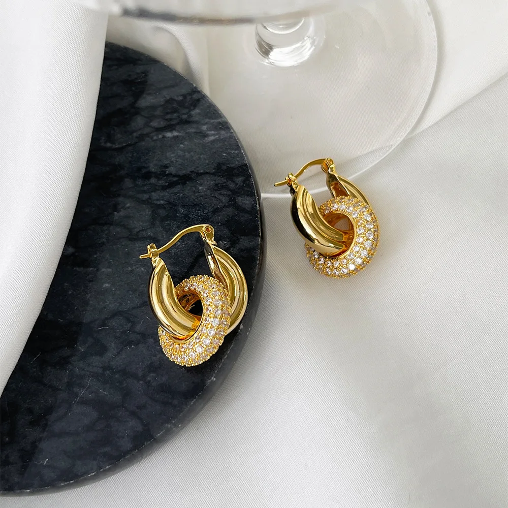 

New ins Stainless Steel Micro Inlaid Zirconium Earring Vintage Circular Detachable Ear Buckles For Women Girls Fashion Jewelry