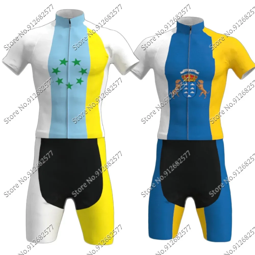 2023 Canary Islands Flag Cycling Jersey Set Men Retro Bicycle Clothing Road Bike Shirts Suit Bicycle Bib Shorts MTB Ropa Maillot