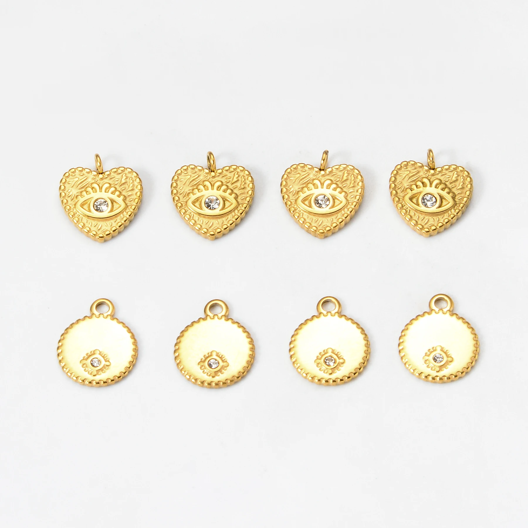 10Pcs New DIY Necklace 18K Accessories Stainless Steel Heart Round Handmade Jewelry Pendant Wholesale