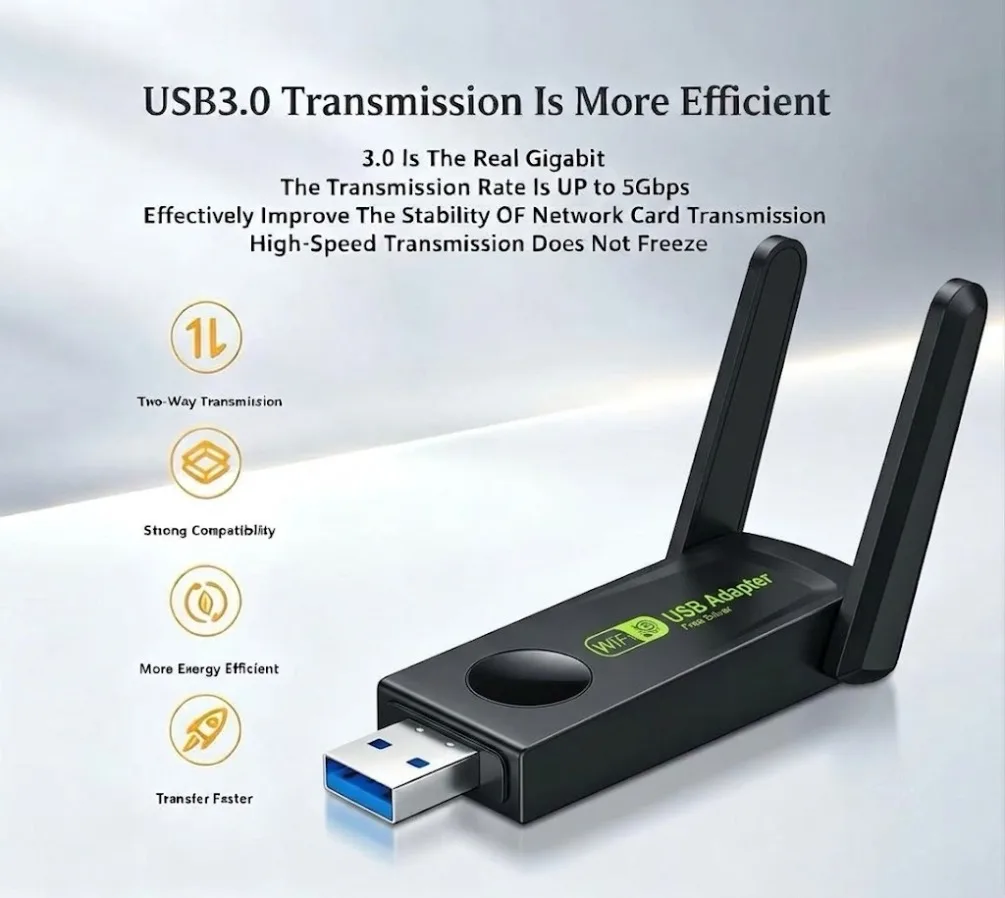 5G Dual Band WiFi BT5.0 2 In1 USB3.0 1300Mbps Dongle Work As Network Card Audio Receiver For Laptop Desktop Office Daily Use