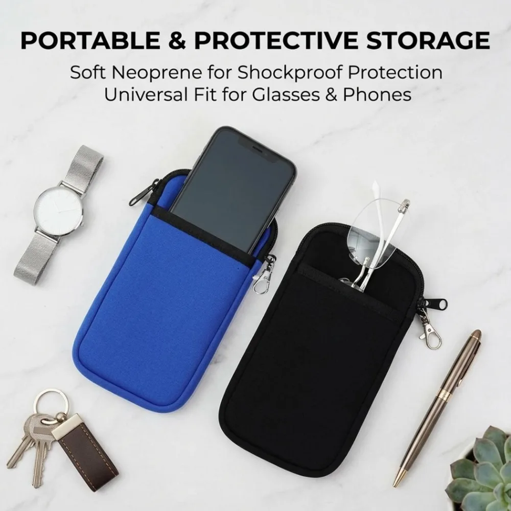 Nylon Fabric Phone /Glasses Zipper Pouch with Carabiner Bag For Samsung iphone Xiaomi Smartphone Case Outdoor Sport Phone Cover view 2