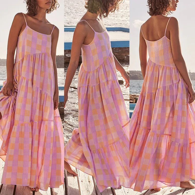

Spaghetti Strap Long Dress Women Summer Beach Dresses 2022 New Female Tank Strap Bohemian Dress Lattic Summer Clothing for Women