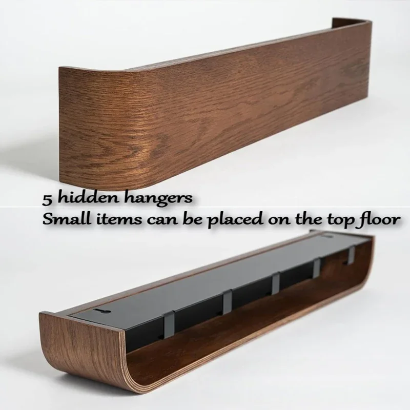 Wood Coat Rack Wall Mount Modern Door-Mounted Organizer with 5 Hooks Wall Shelf for Bedroom/Hallway Hidden Clothes Hanger Racks