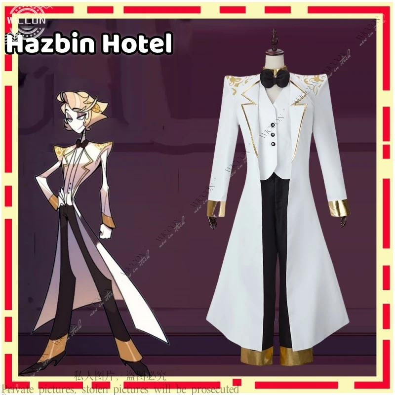 

Michael Cosplay Costume Uniform Hazbin Cosplay Man Hotel Halloween Party Outfits White Gold Clothing Pattern Bow Tie Necklet