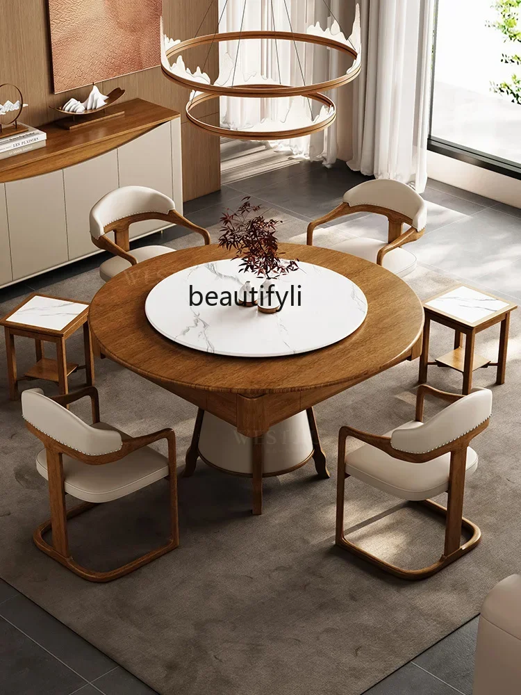 

New Chinese-style solid wood silent rotor mahjong machine dining table, multi-functional North American walnut automatic home