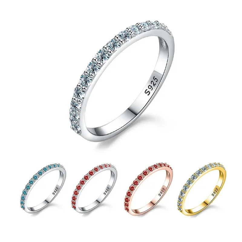 

925 Silver Colorful Moissanite Half Eternity Ring Wedding Band Iced Mosan Diamond Engagement Rings Rose Gold Plated Pass Tester