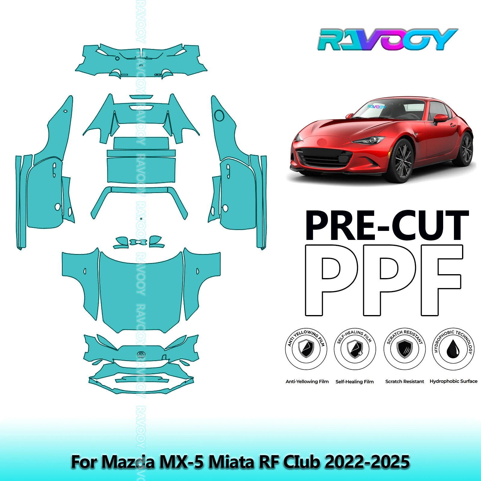 

8.5Mil Precut PPF Paint Protection Film Full Vehicle For Mazda MX-5 Miata RF CIub 2022-2025