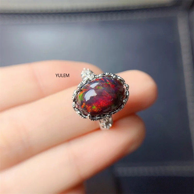 

YULEM Natural Black Opal Water Drop Ring Luxury Exquisite Ladies Jewelry Classic Fashion S925 Pure Silver Autumn New Products