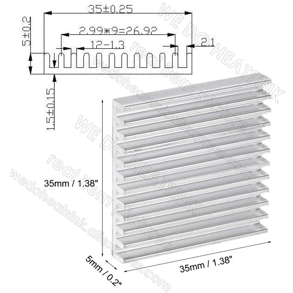 35x35x5mm Extruded Heat Sink Electronics Silver Cooler Heatsink for CPU GPU IC Chipset with Thermal Conductive Adhesive Tape