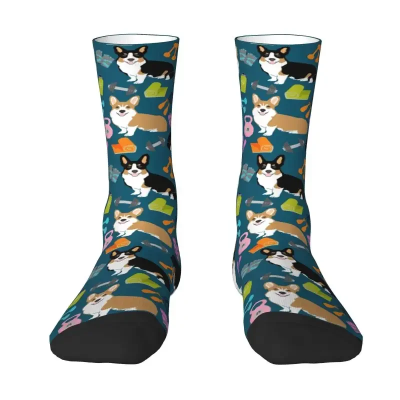 Fun Print Welsh Corgi Dog Socks for Women Men Stretch Summer Autumn Winter Crew Socks