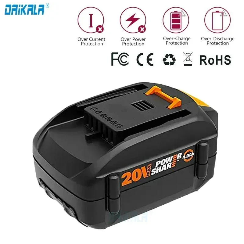 20V Cordless Power Tool Battery for WORX WA3012 Power Share PRO 3.0/4.0/6.0Ah Lithium-Ion High-Capacity Battery Spare Batteriies