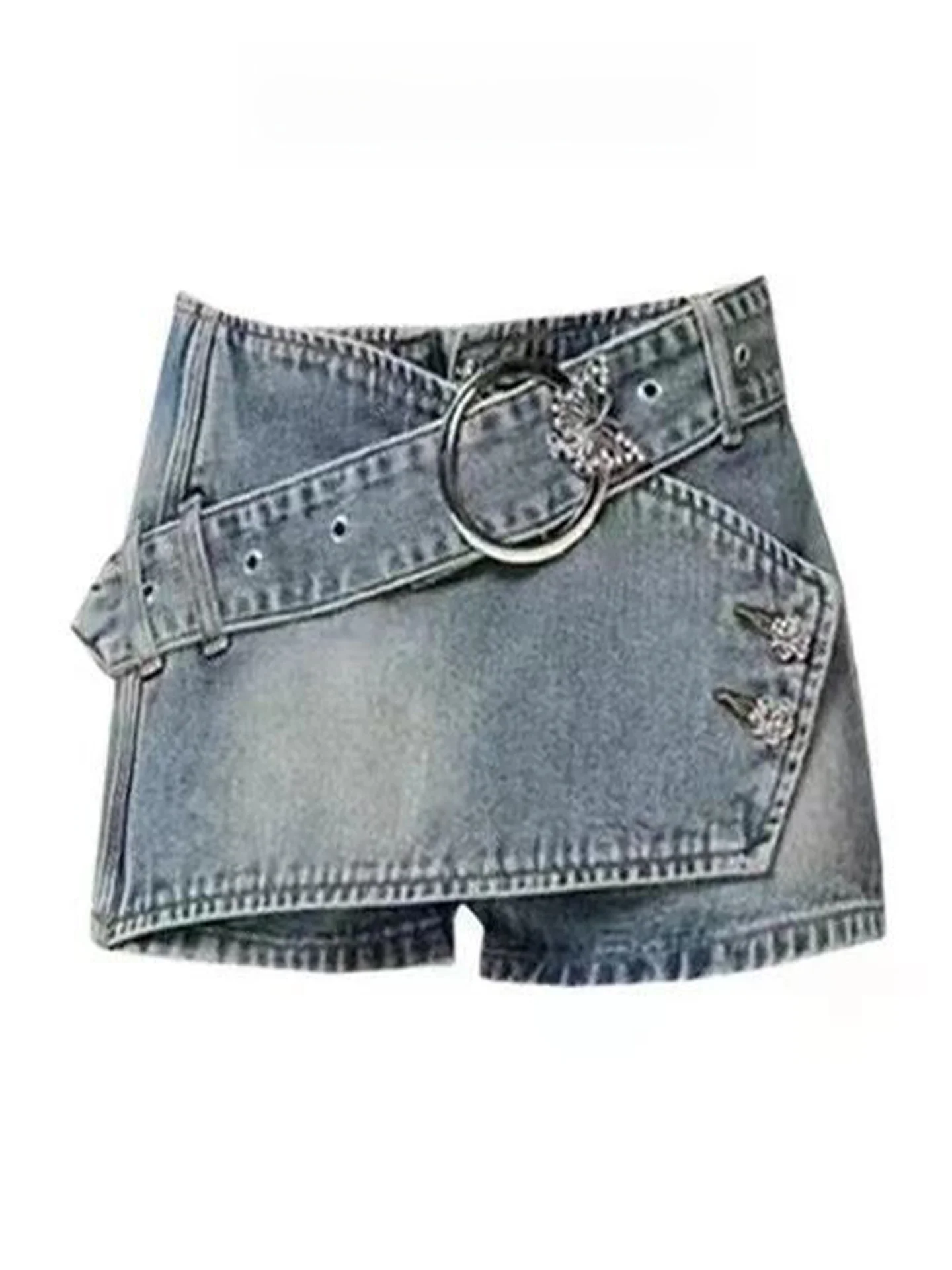 American Style Spicy Girl Irregular Low Waist Denim Skirt Women's 2026 Autumn Design Sense  Skirt Bodycon Shorts