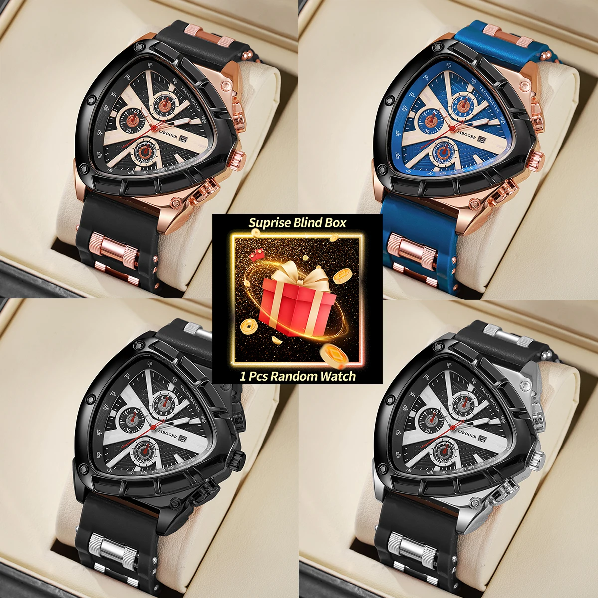 

1PC Surprise Mystery Watch Blind Box-Fashion Silicone Strap Men Sports Watches Calendar Wristwatch Reloj Hombre(Without Box)