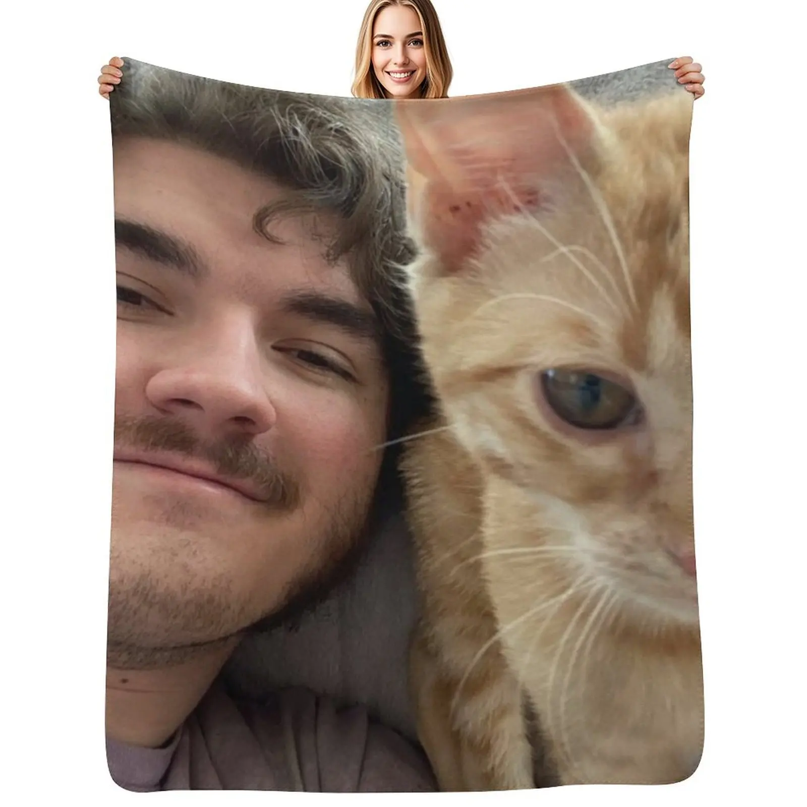 

Schlatt and his cat Throw Blanket Picnic Warm anime Blanket
