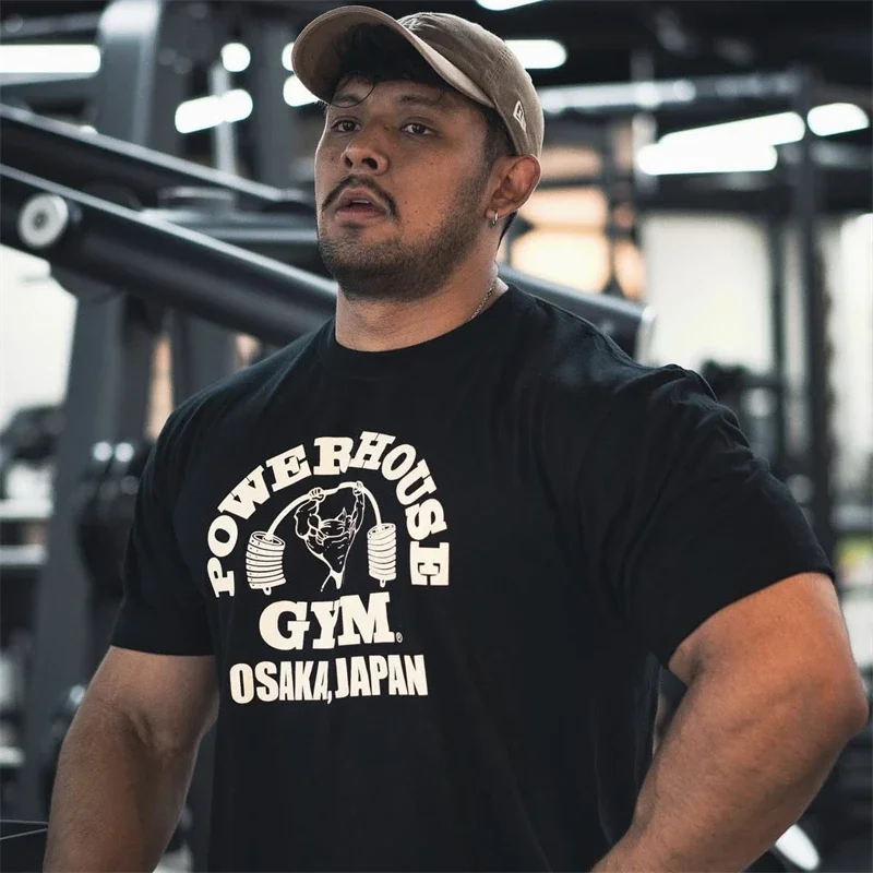 POWER GYM Oversize T Shirt Men Running Sports T Shirt Gym Fitness Training 100% Cotton T-shirt Mens Bodybuilding Tee Tops