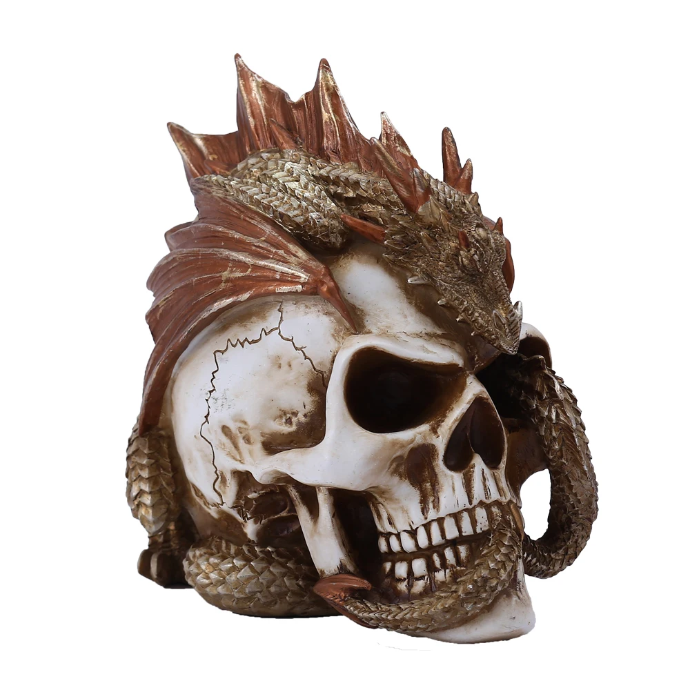 Skull Dragon Resin Figurines Gothic Death Guardian Statue Home Study Room Bar Interior  Window Table Orament Art Craft Decors