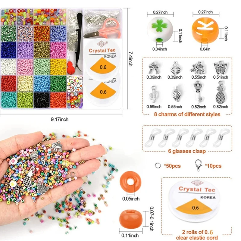 10500Pcs 3Mm 20 Colors Glass Seed Beads For Bracelet Jewelry Making Kit, Beads Assortments Kit For Adults Girls