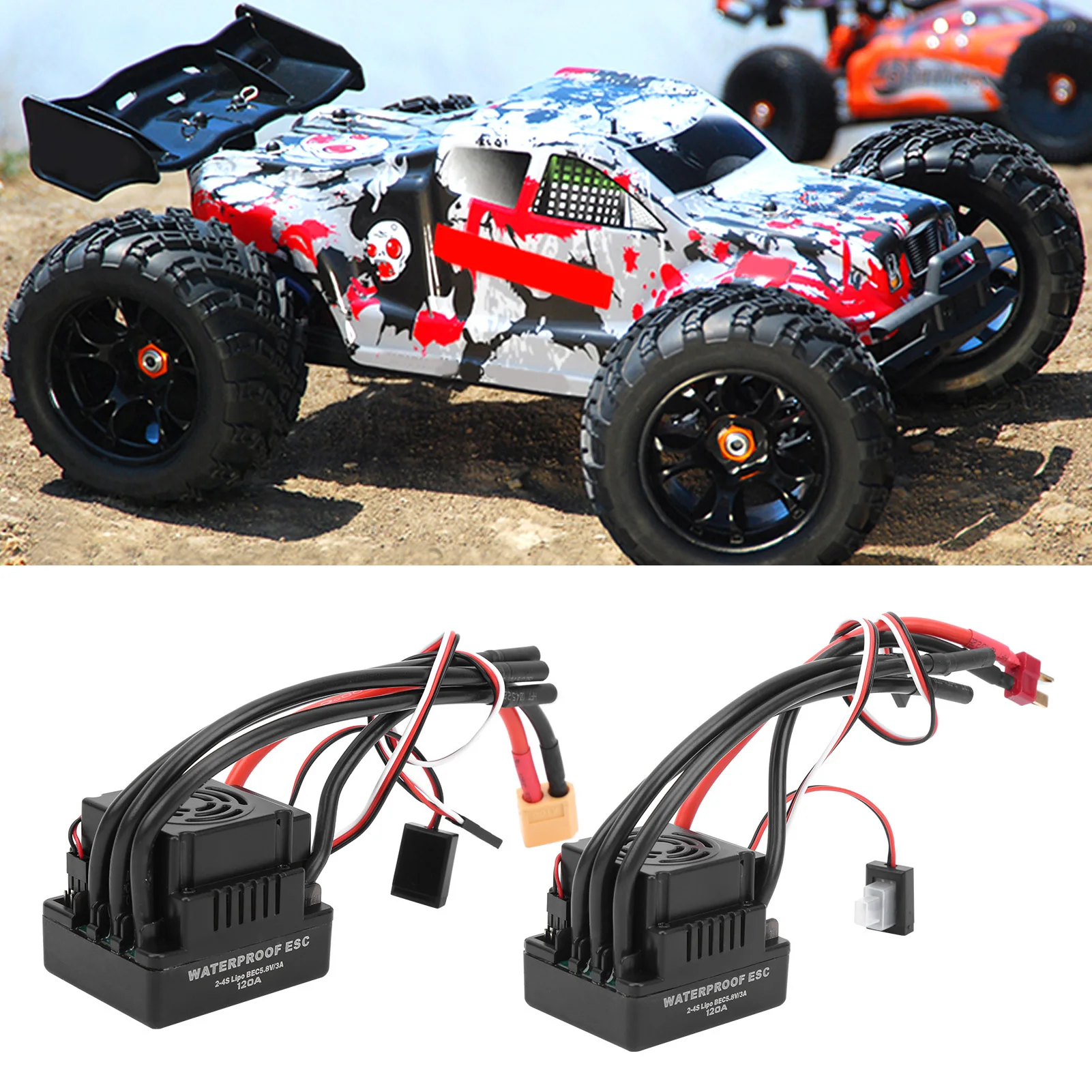 

120A Waterproof Brushless ESC Electronic Speed Controller Accessory Fit for 1/8 RC Car Electronic Speed Controller Brushless ESC