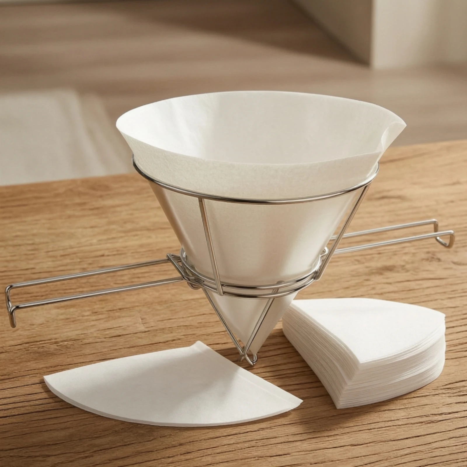 Conical Filter Stand with Papers Wire Frame Cone Filter Stand Kitchen Tool Food-Grade Heavy Duty for Chefs, Commercial Kitchens