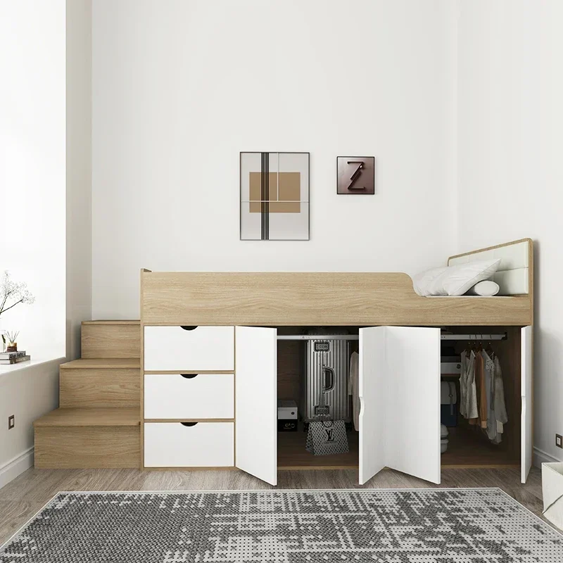 Customized children's half-height bed single multi-functional storage solid wood storage bed small apartment wardrobe integrated
