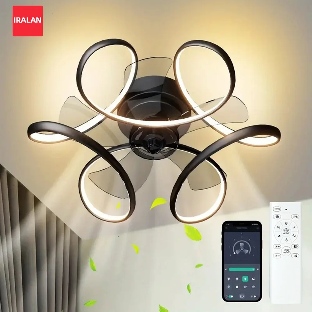 

IRALAN Intelligent Ceiling Fan Lamp 6 Wind Speeds Power Electric Fan Remote Control Fan Light Bedroom Household Fan LED Lighting