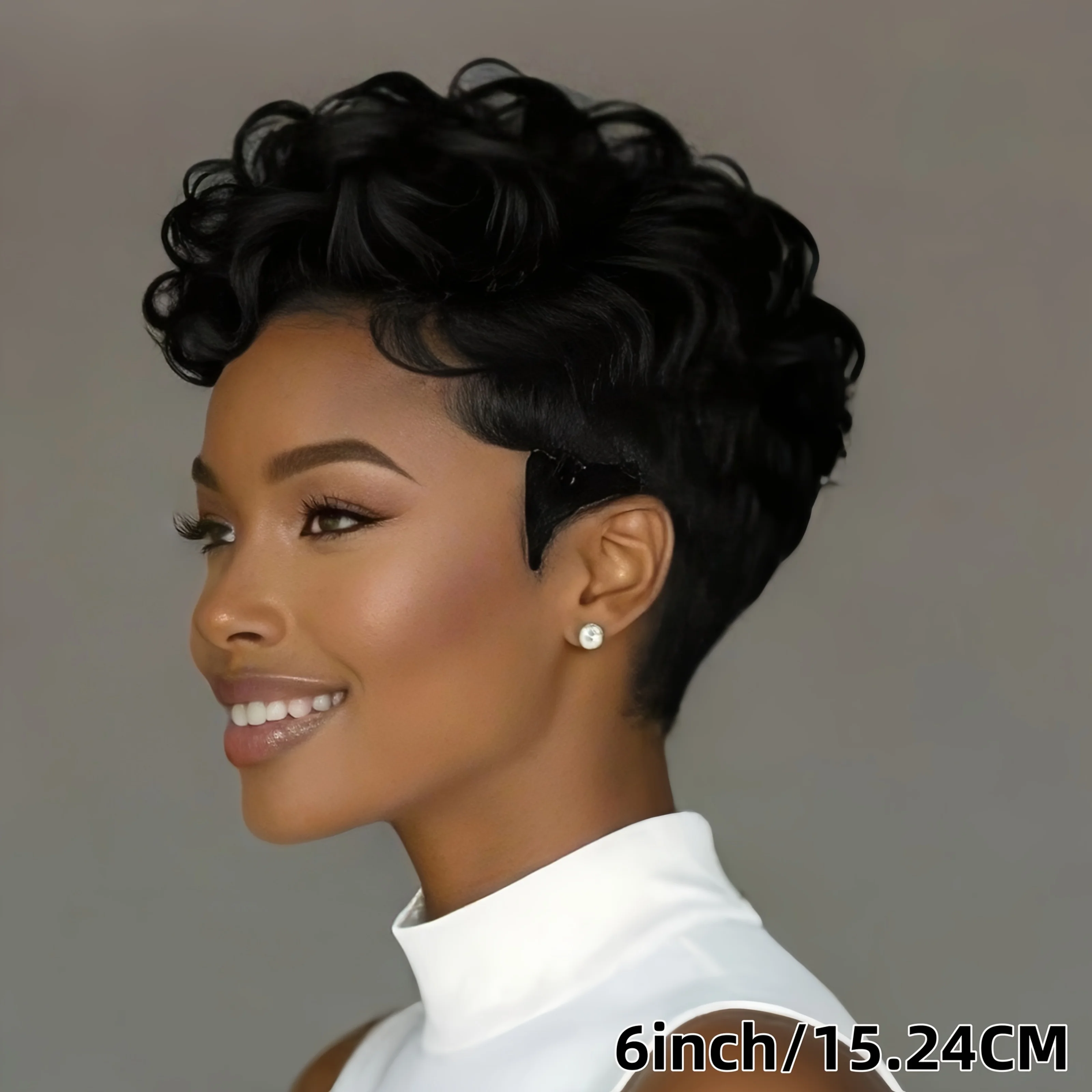 Fashionable fluffy wavy elf short hair wig, fully mechanized high-density lace wig, curly hair and elastic mesh cover