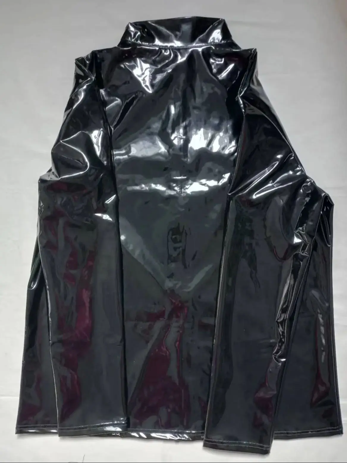 S-7XL Wet Look PVC Long Sleeve T Shirt Shiny PU Leather Jacket Coat Tights Hip Hop Performance Tees Motorcycle Tshirt Biker Tops