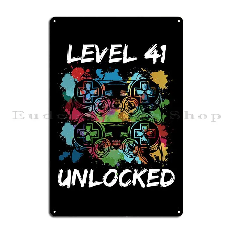 41 Birthday Gamer Level Metal Sign Garage Plaques Bar Club Rusty Personalized Tin Sign Poster