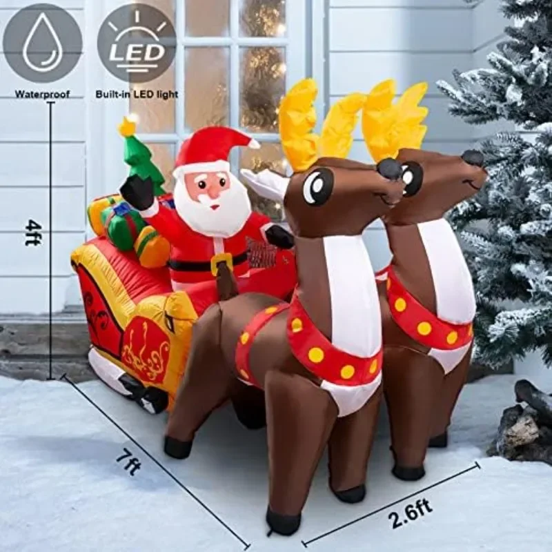 6.8ft Christmas Inflatables Outdoor Decorations, Blow Up Santa Claus Reindeer Sled Inflatable with Built-in LEDs for Christmas I