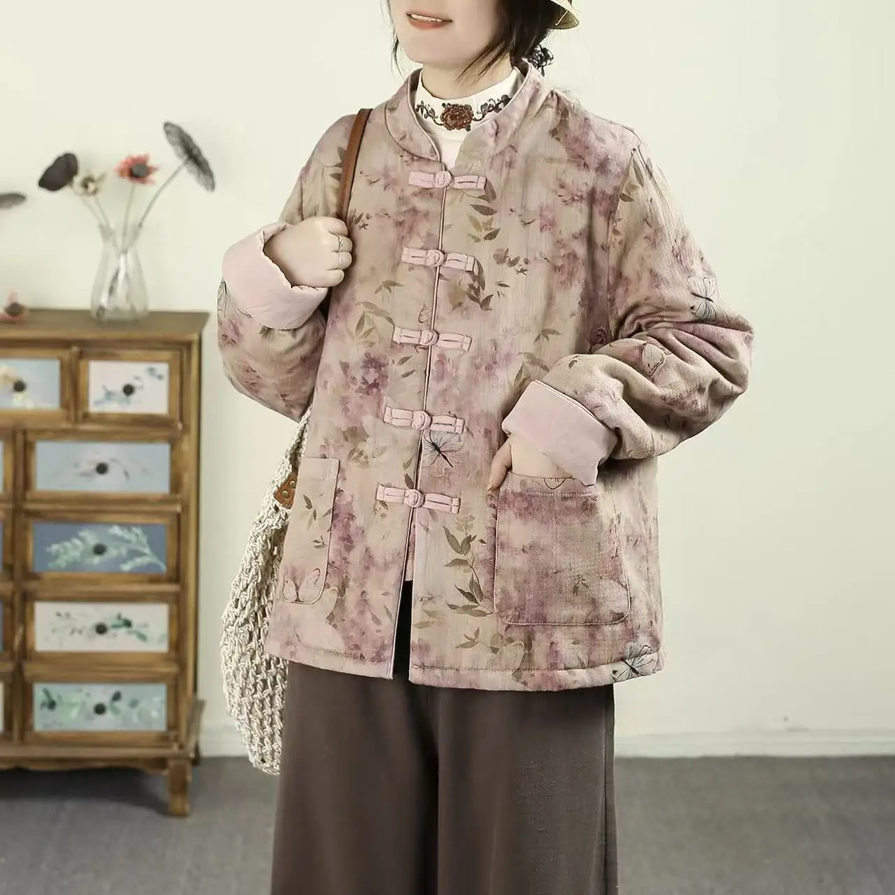 

High-End Artistic Retro Chinese Style Pure Cotton Short Open Cardigan Spring Loose New Chinese Collar Button Outerwear